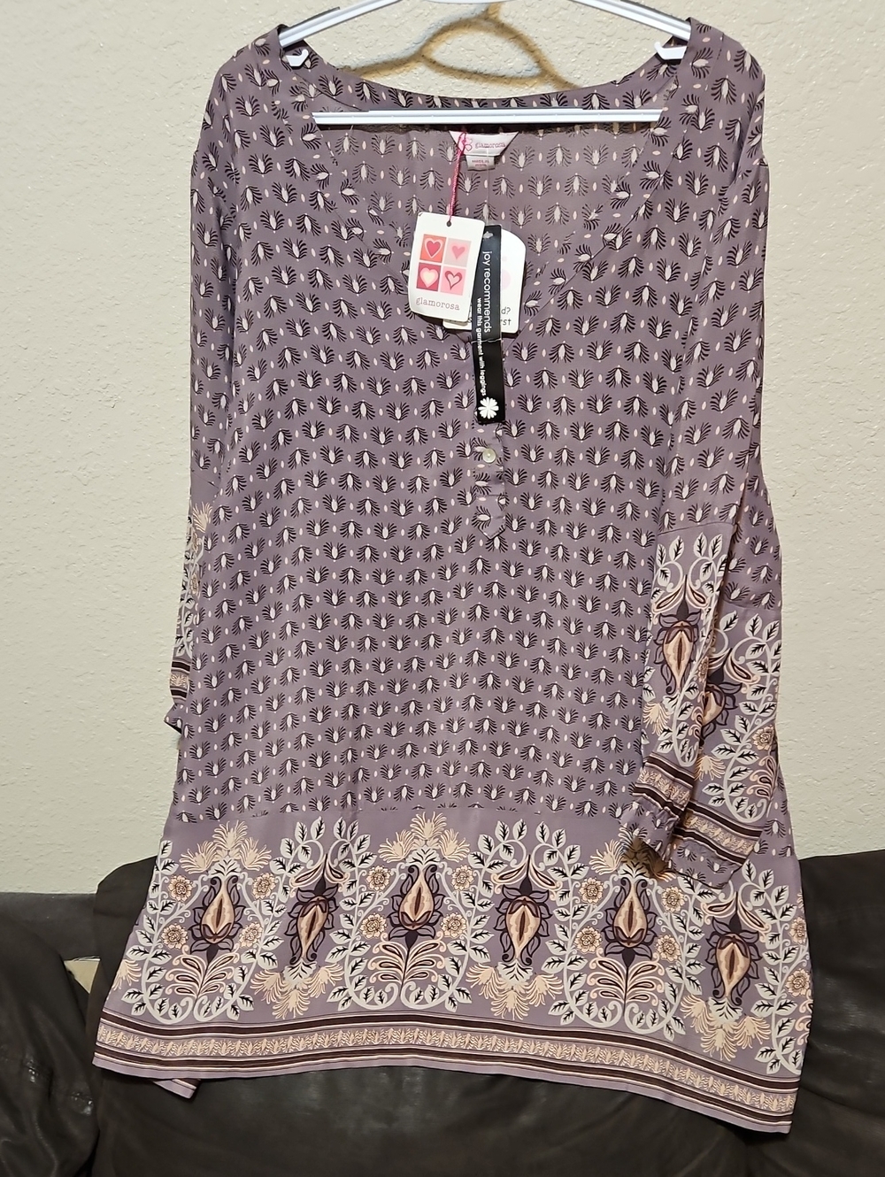Mauve Printed Peasant Tunic with Border Design